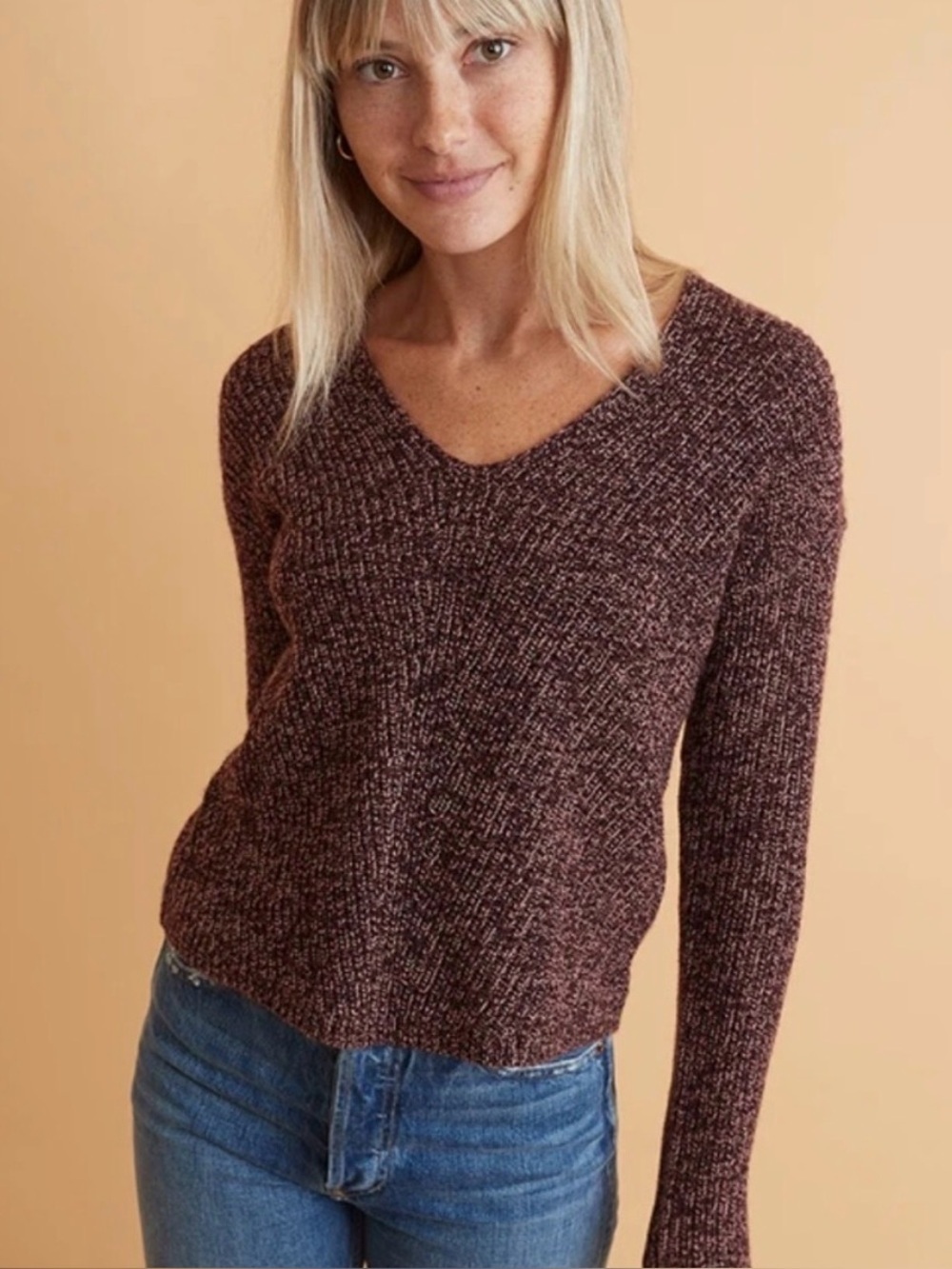 Marine Layer Elisa V-Neck Sweater Cabernet Swirl Size S